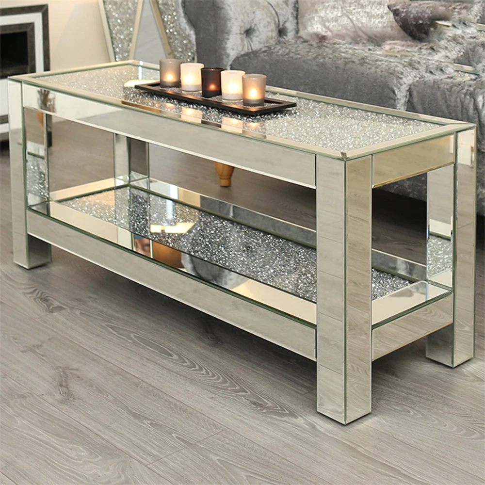 Handmade living room furniture crushed diamond  mirrored coffee table