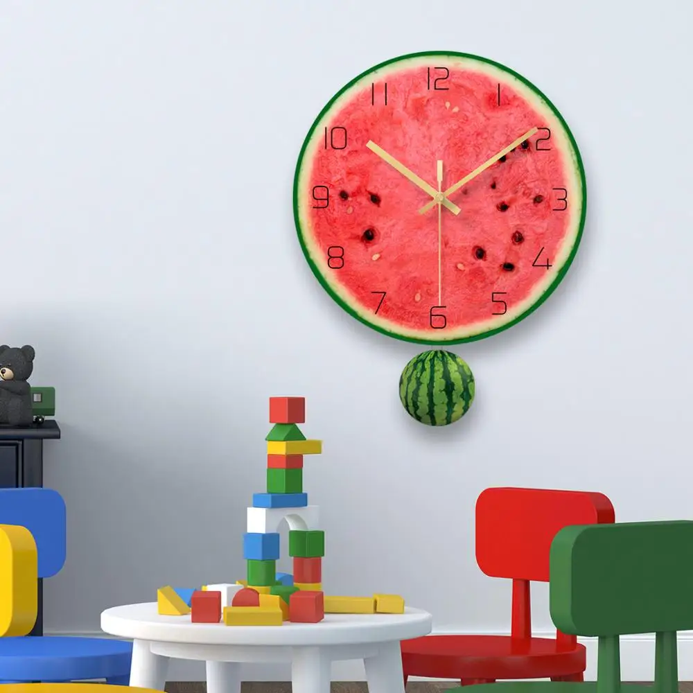 12 inch UV Printing Tempered Glass  Fruit Watermelon Wall Clock Pendulum