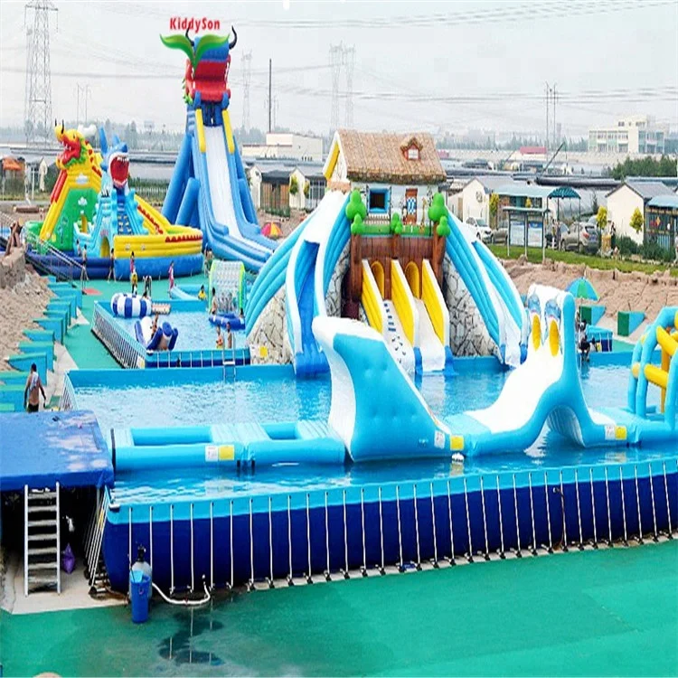 Export to malaysia ice and snow world theme inflatable water slide with pool for kids and adults, inflatable water park for sale