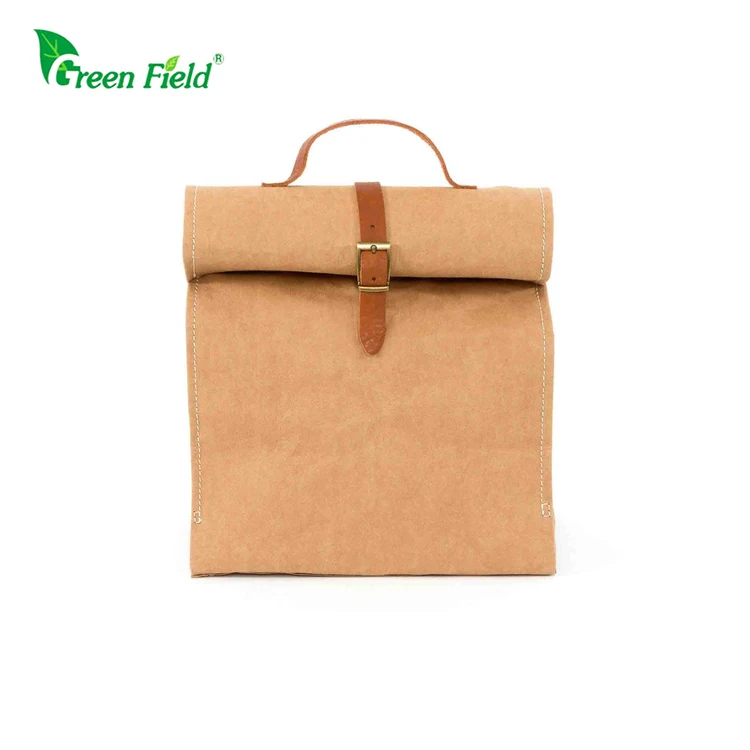Зеленая полевая моющаяся сумка-холодильник из крафт-бумаги, сумка для ланча