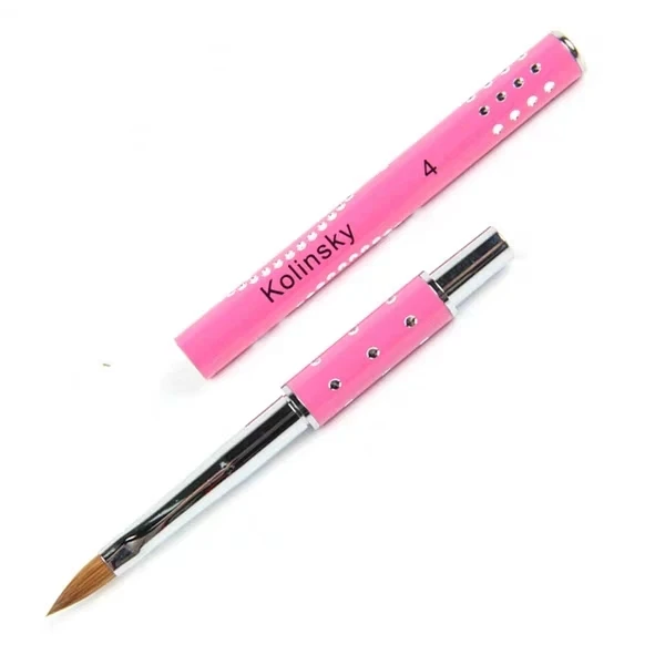 Kolinsky Acrylic Nail Brush Size 8 Non-slip 3D Nail Art Brush  with hot pink rhinestone handle