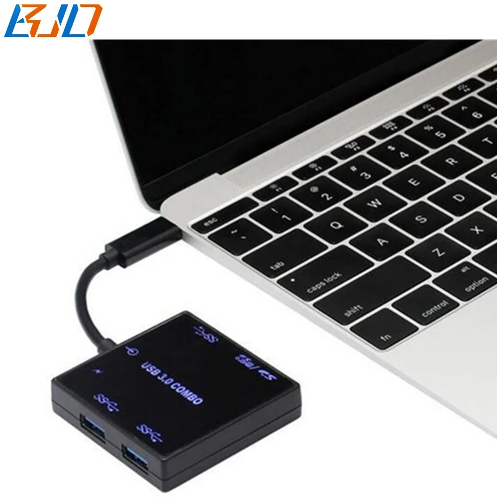 Typ-c USB 3,1 концентратор кард-ридер 3 * USB 3,0 комбо разъем адаптера с Тип C и USB кабель питания
