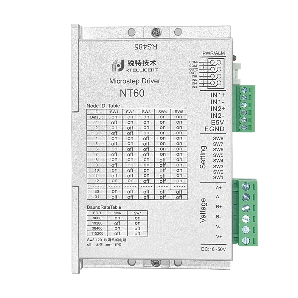 RS485 Modbus 2 phase 5A 24 - 50VDC open loop digital nema 23/24 stepper driver with intelligent motion controller