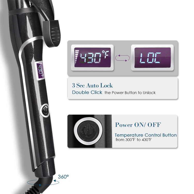 
1 1/4 inch Lcd Display Ceramic Coating Barrels Electric Hair Curler Professional Curling Iron 