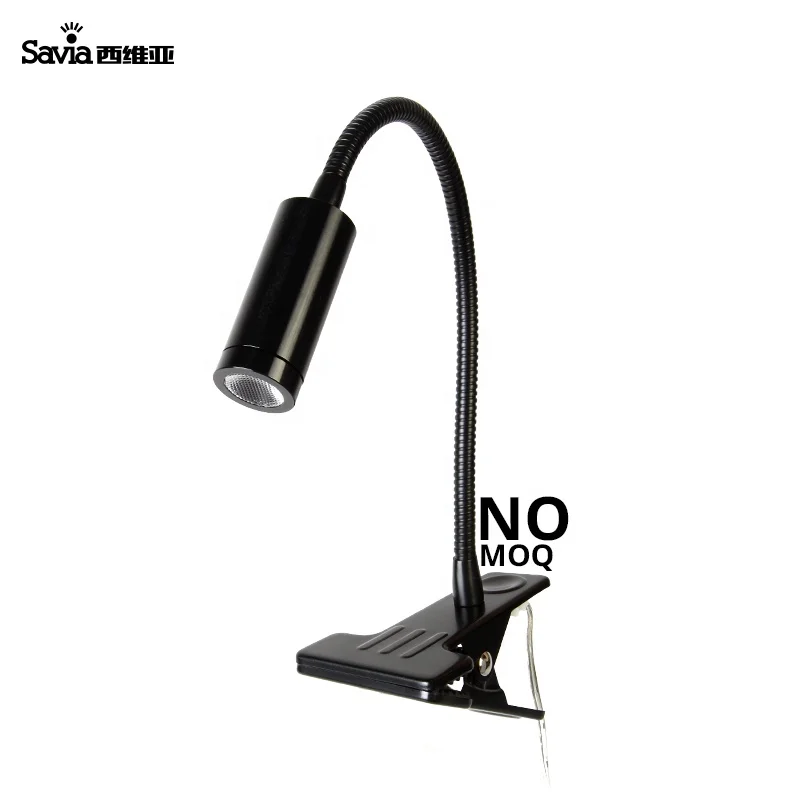 Savia flexible gooseneck reading lamp  3W LED aluminium study table light headboard adjustable reading lights clip for hotel