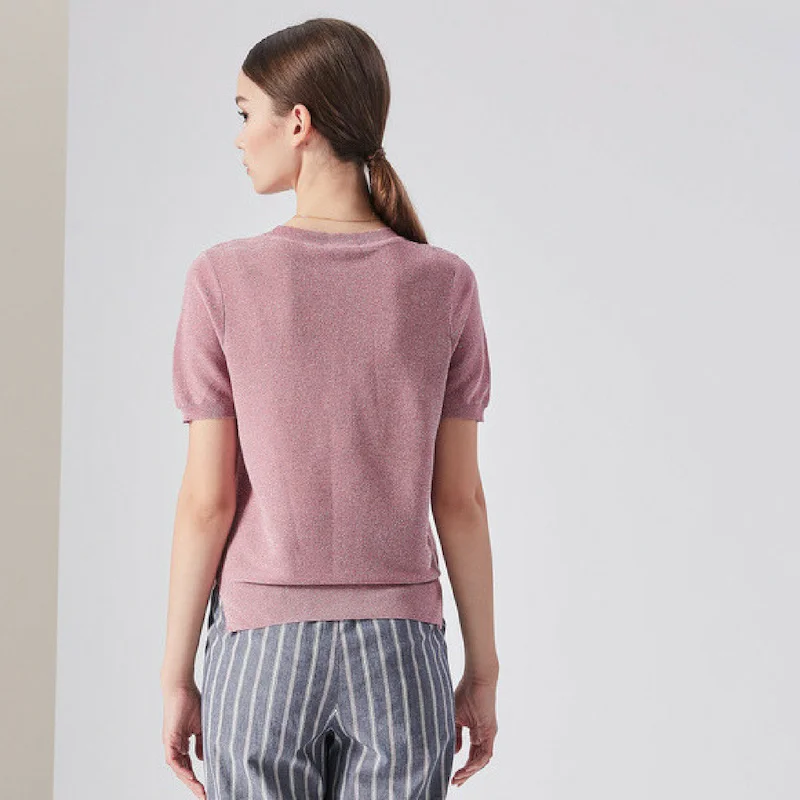 Spring Summer Custom Women Shaker Knit Design Short Sleeve Sweater