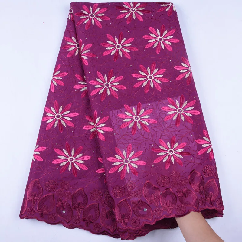 High Quality African Embroidery Green Swiss Voile Lace Fabric For Women Wedding & Party Dress With Stones 1563