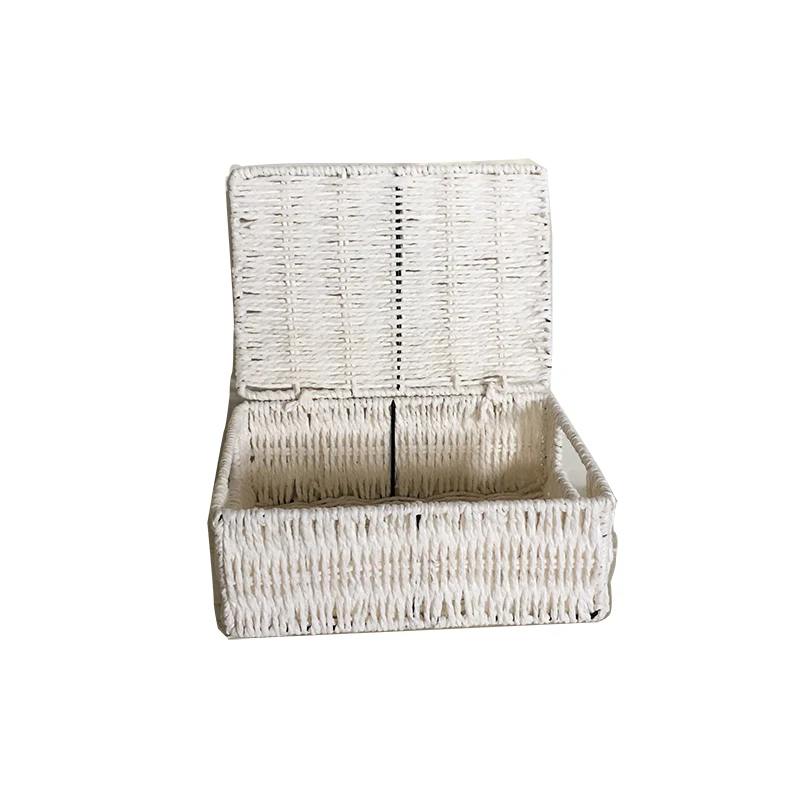 Woven Paper Rope Cube Baskets With Lid Set 4 For Closet Shelves Hamper