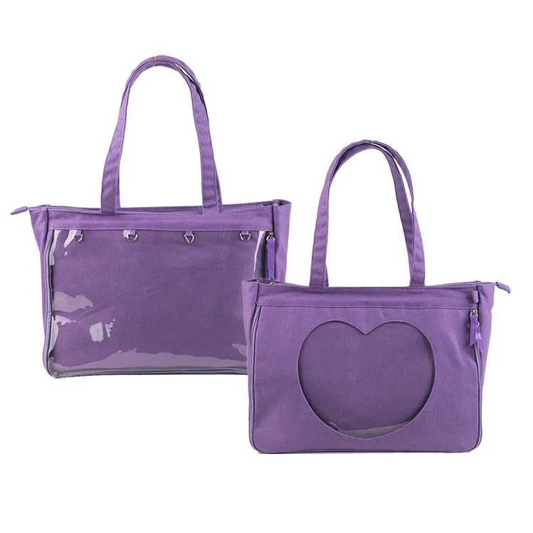 
Custom Transparent Heart Window Tote Bags Ladies Shoulder Bag Fashion Canvas custom ita bag 