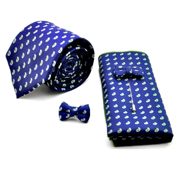 Set of 3 Paisley Patterned Mens Tie Pocket Square Lapel Pin Elegant Tie Clips Bars Pins
