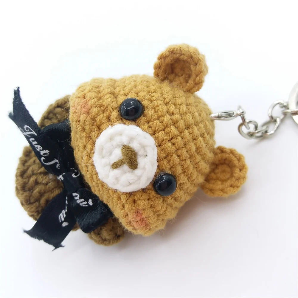 Handmade Knitting Brown Doll Hanging Bag Accessories Key ring Crochet mini Animal Bear Key chain