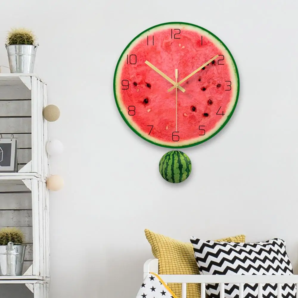 12 inch UV Printing Tempered Glass  Fruit Watermelon Wall Clock Pendulum