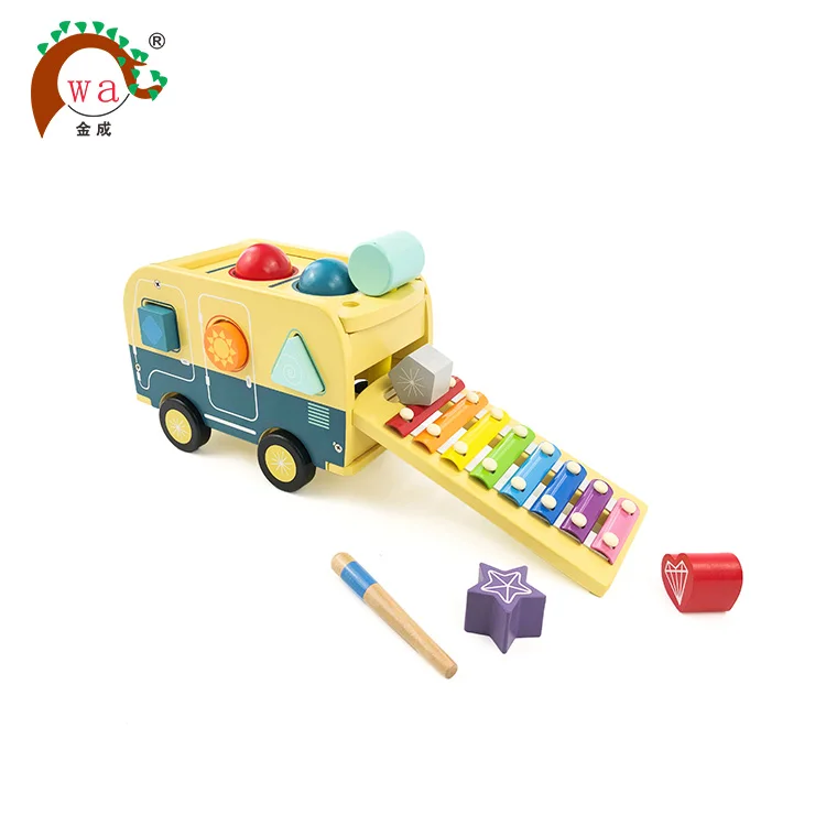 2019 New arrival children wooden toy school bus for preschool kids