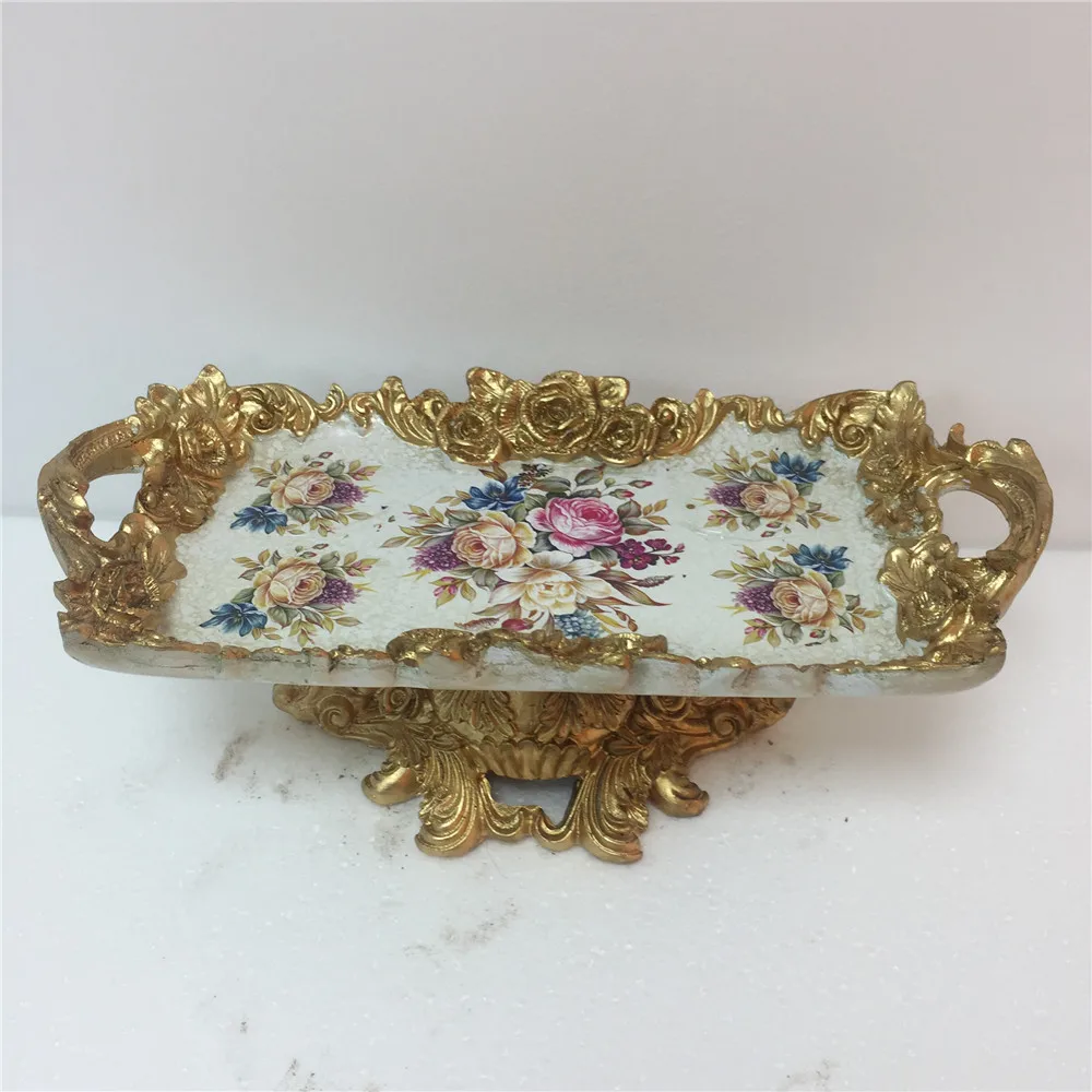 Creative Home Furnishing Fruit Dish European Resin Fruit Plate Golden Rose Dish