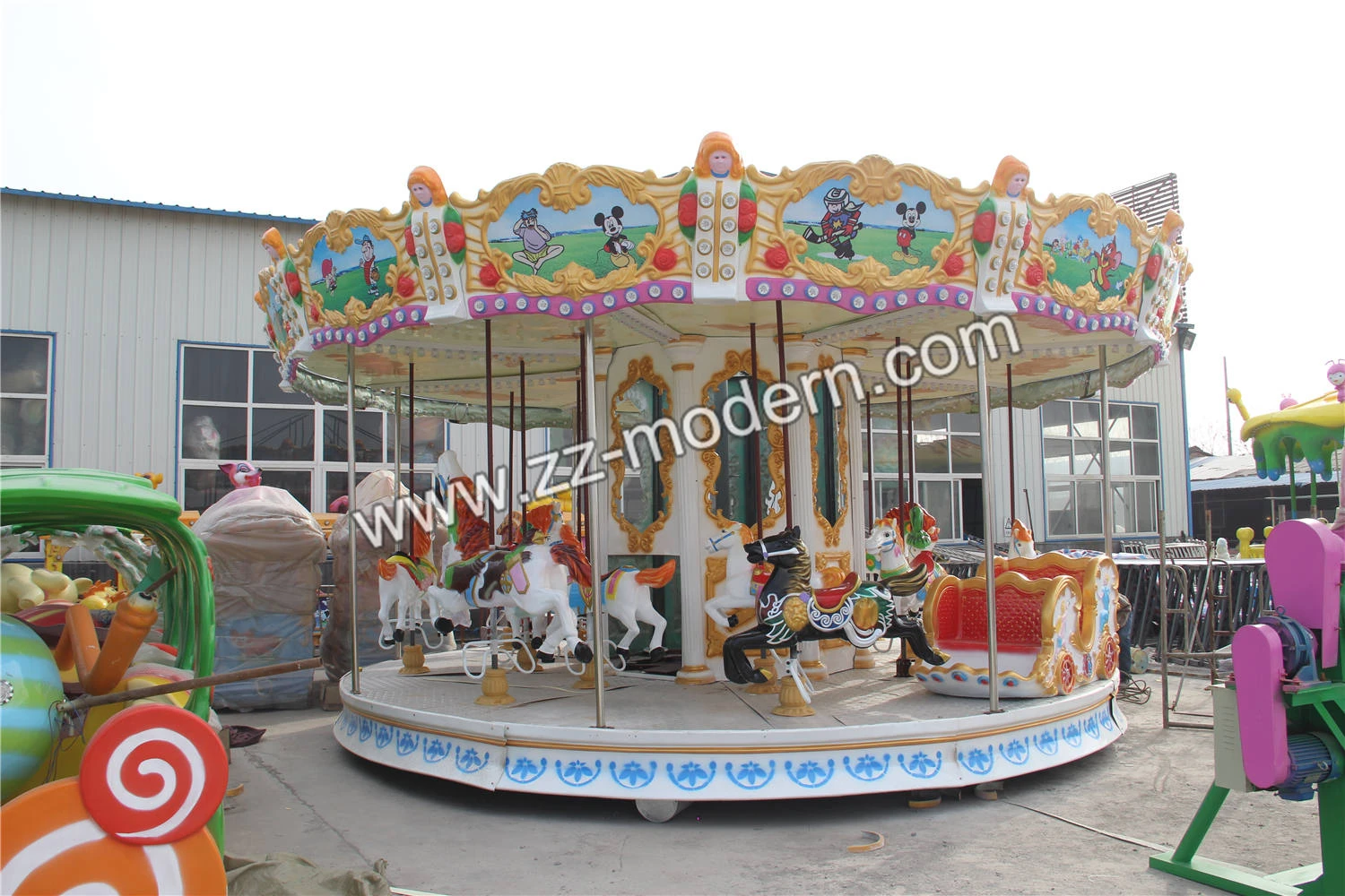 Mini carousel hors amus ride amusement used playground merry go round for sale