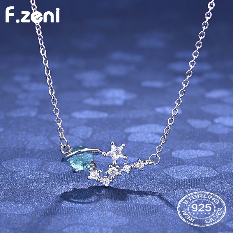 Dainty women jewelry astrology star saturn shape 925 Sterling silver planet necklace