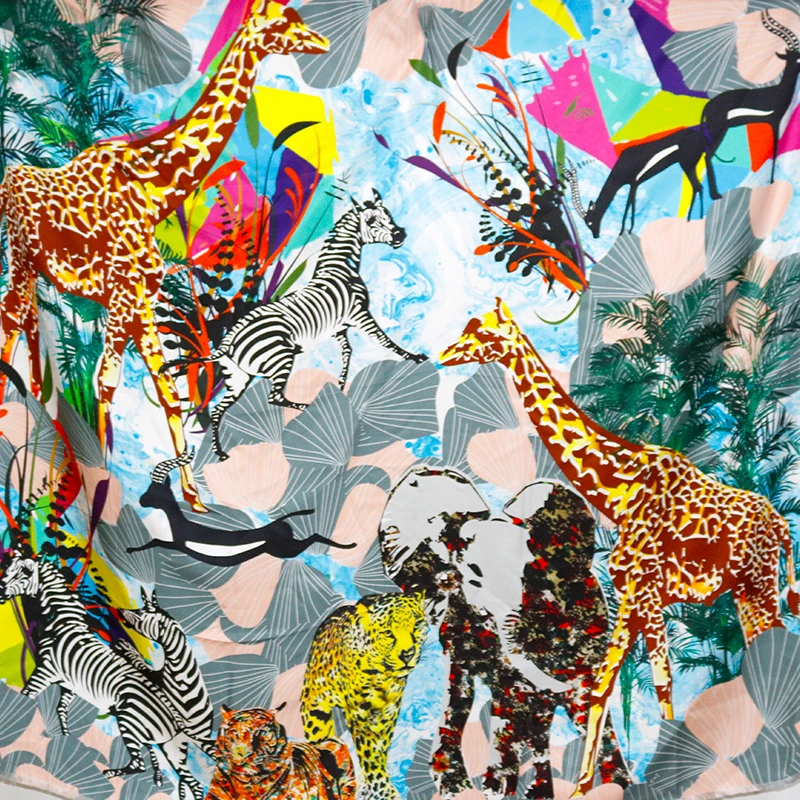 OEM Custom Digital Print Animals Twill Fringe Long Scarf Shawl