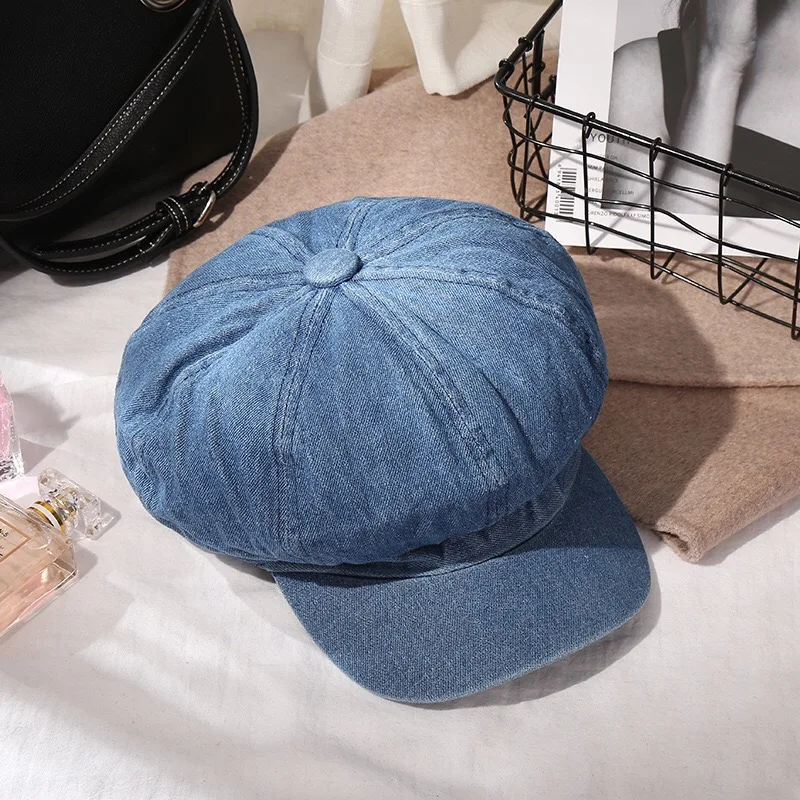 Women denim ivy cap peaked cap cowboy hat jean summer newsboy beret hat
