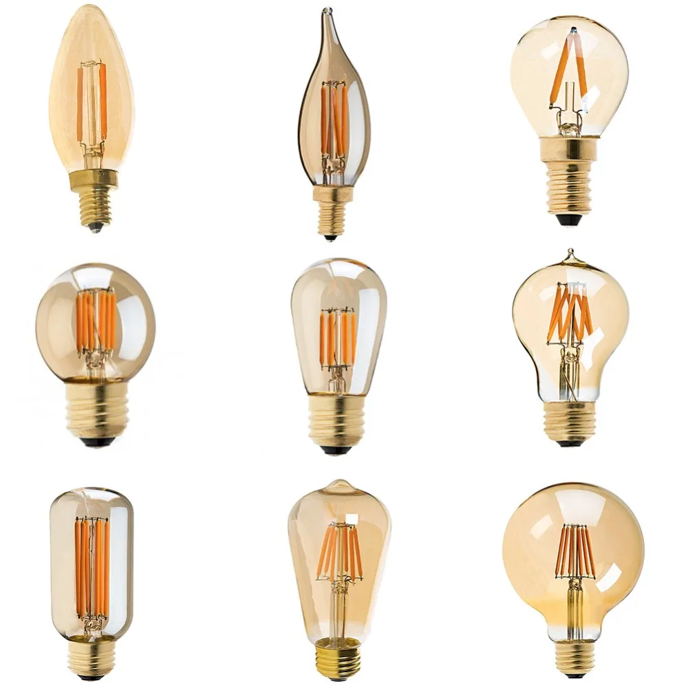 LED Bulb Edison Candle Light LED Filament Light E27 E14 2W 4W 6W 8W Glass   G45 A60 C35 G80 G90 T120