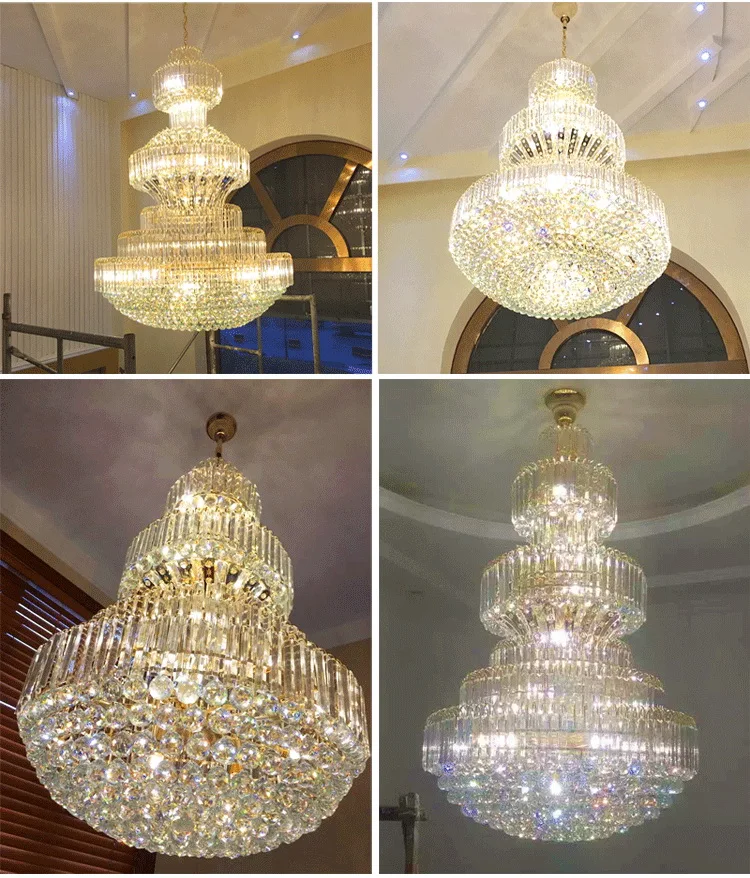 Customized Empire Hotel Lobby Gold Finished Big Crystal Chandelier For Villa Decoration
