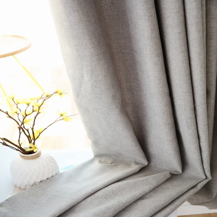 Light grey solid woven design modern sun shade curtain living room curtains