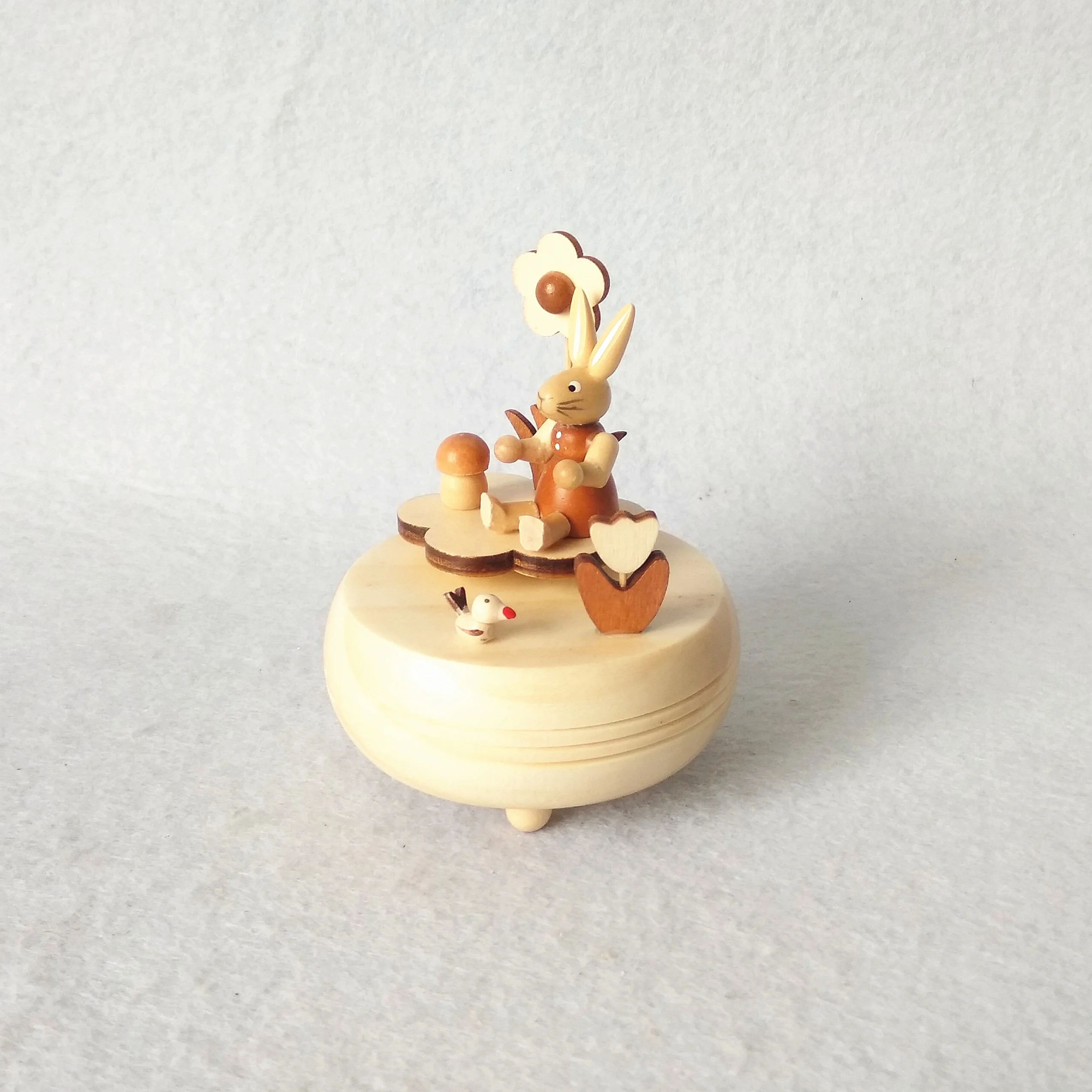 Mini wood round Easter rabbit music box decoration