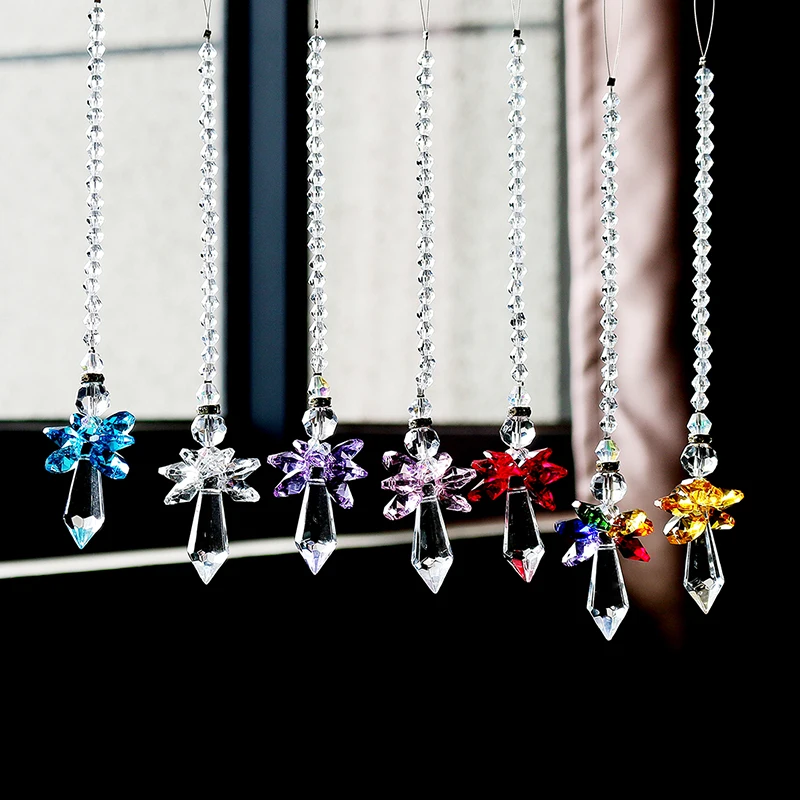H&D Set of 7,Rainbow Crystal Guardian Angel Chakra Suncatcher Car Charm for Rear View Mirror Suncatcher Home Wedding Party Decor