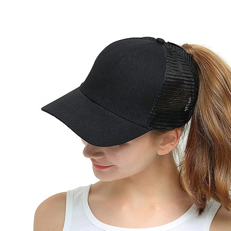 
Custom Printing Logo Pattern Women Ponytail Caps Wide Brim Hat With Ponytail Hole 