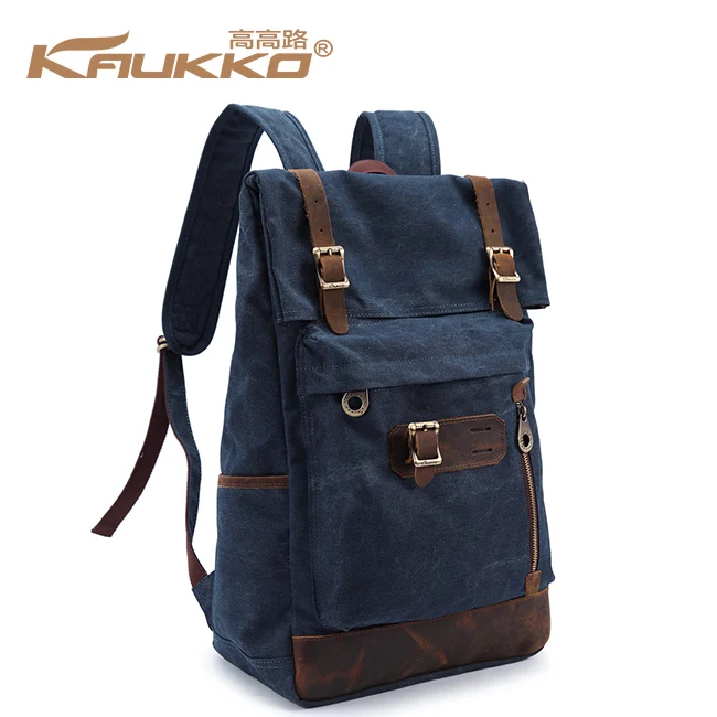 Trendy Vintage Canvas Bookbag Backpacks Canvas and Leather Camping Rucksack Satchel