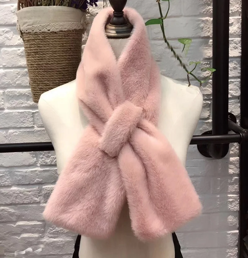 
New design pure color loop scarf knitted rabbit scarf for women fake fur hair scarf manufacturers 