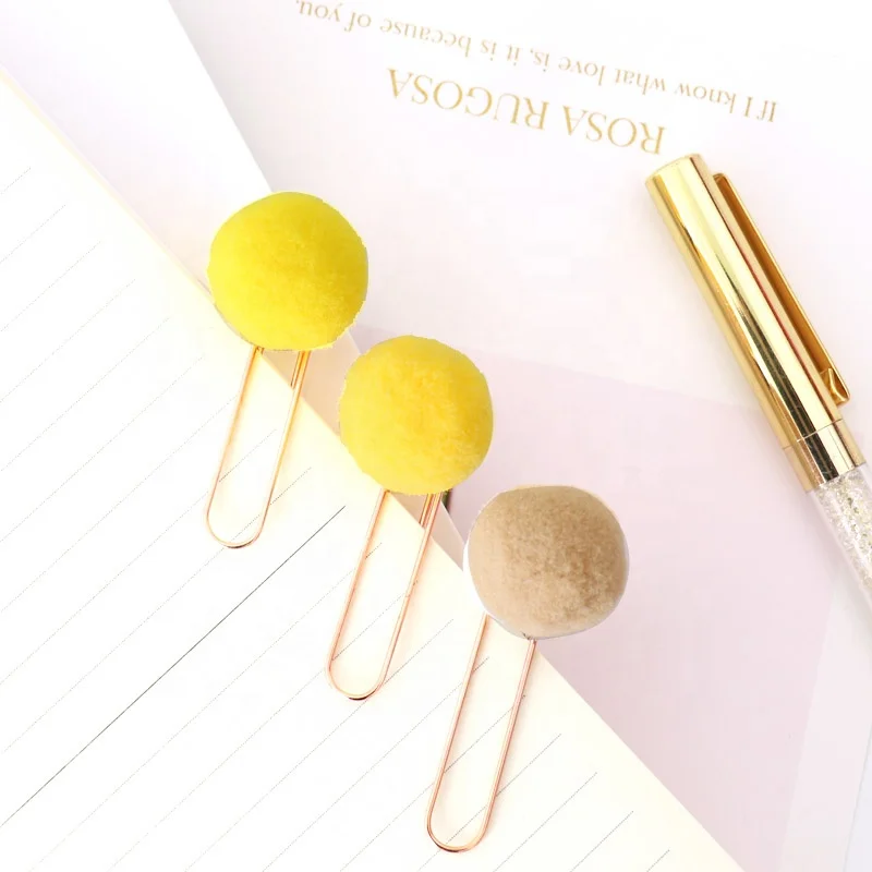 Popular cute Hair ball rose gold clip modelling pompom  Paper clip for sell