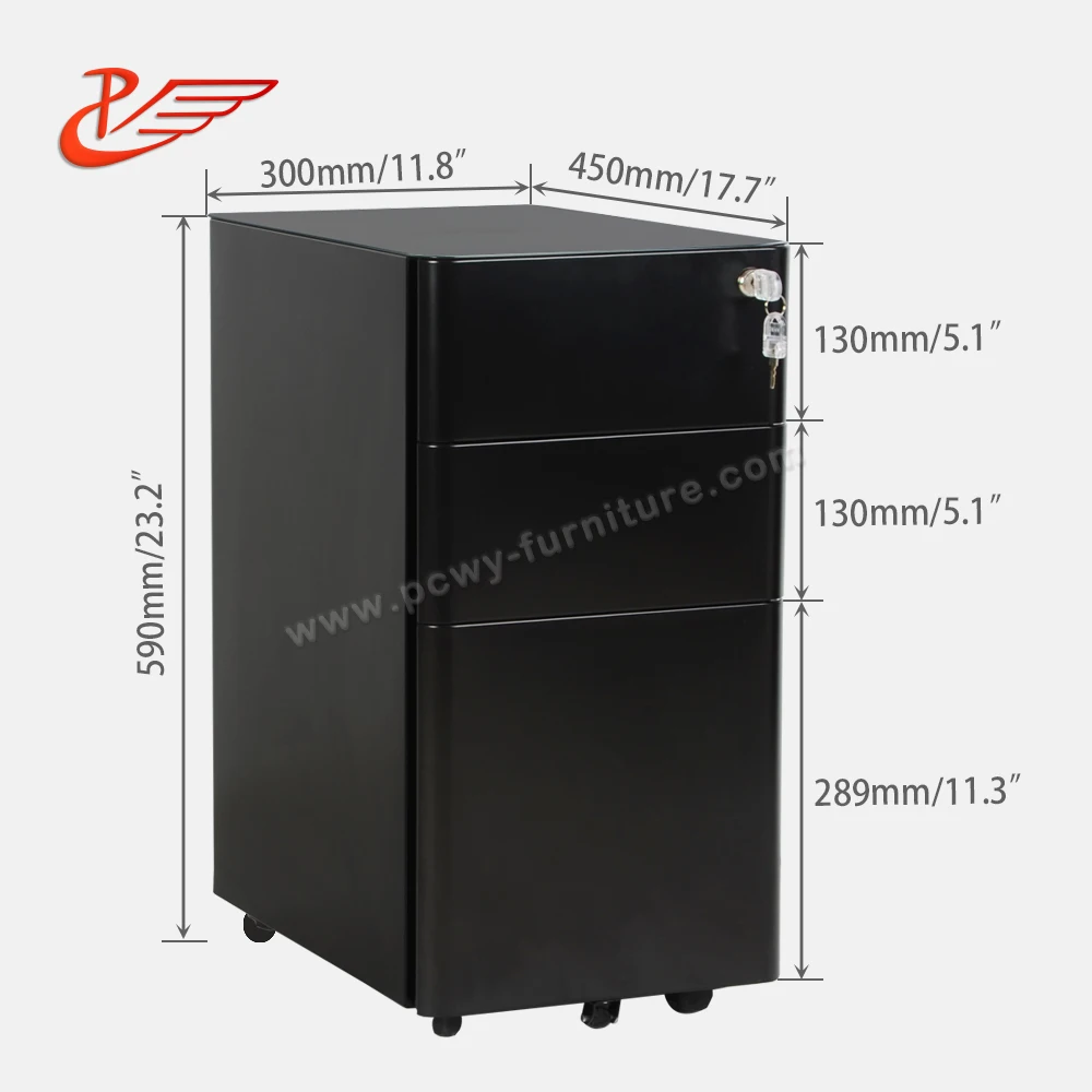 
3 drawer Steel Storage Cabinets 3 Drawer vertical Metal Mobile Pedestal With Wheels 