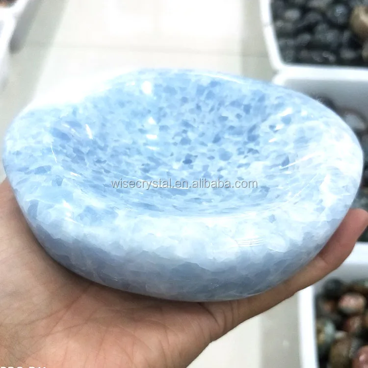 Reiki stone polished crystal healing celestite bowl Rough Stone polished