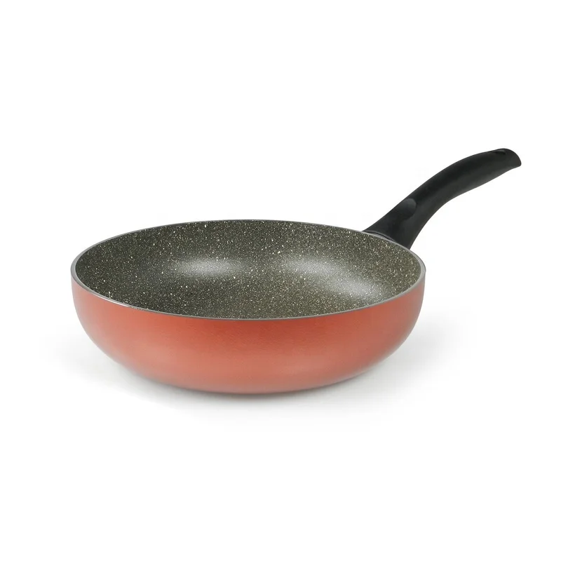 Aluminum pan pressing Big wok Marble Coating Wok pan with two mouth