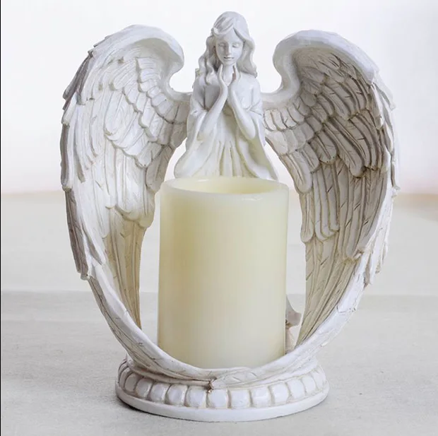 
RESIN ANTIQUE AGED WHITE COLOR STANDING PRAYING ANGEL WITH BIG WING LED LIGHT STATUE CANDLE HOLDER HOLIDAY GIVEAWAY GIFT PRESENT 