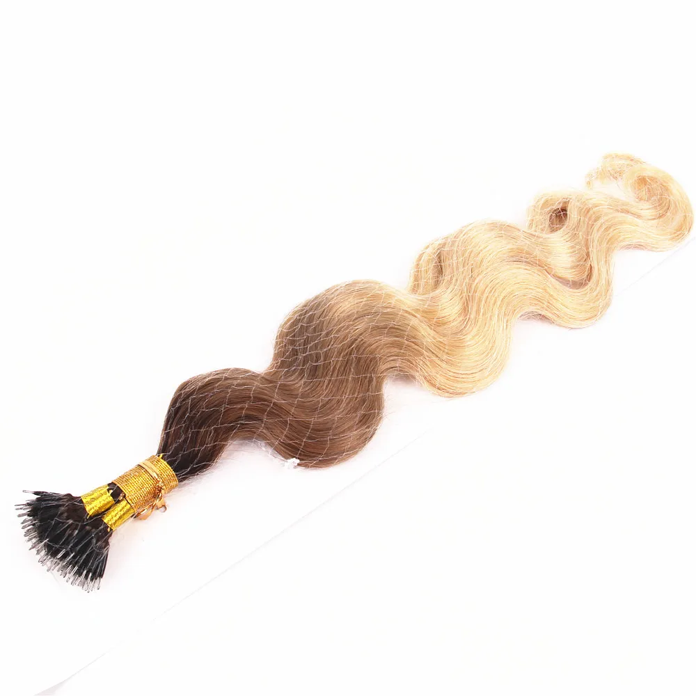 Balayage Blond Color Body Weave Hair Nano Ring Remy Hair Extensions