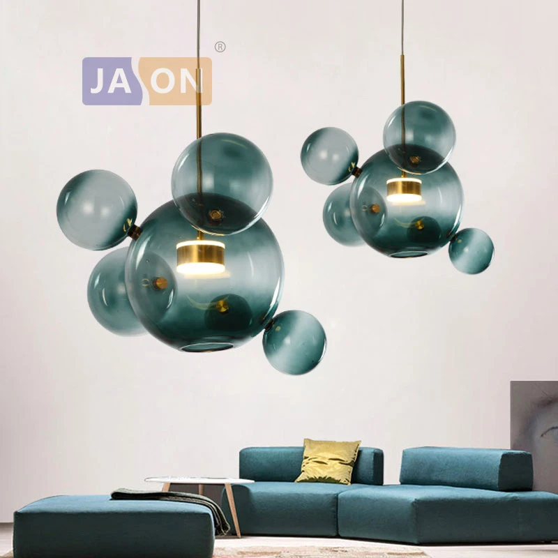 LED Nordic Iron Glass Gradual Blue Mickey LED Lamp LED Light Pendant Lights Pendant Lamp Pendant light for Dining Room Foyer