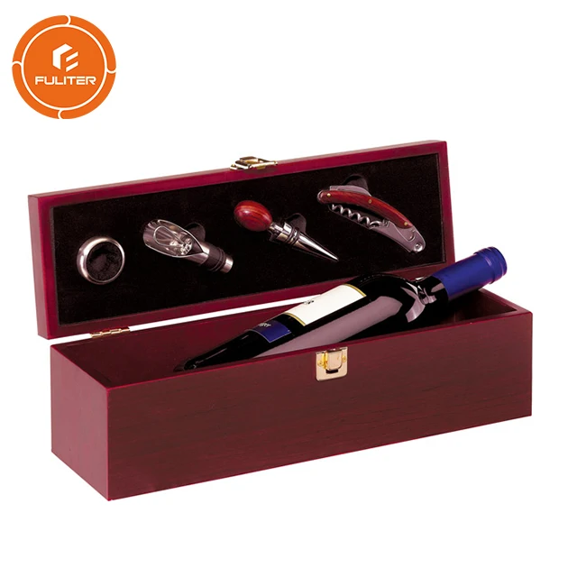 Custom Bamboo / Pinewood Wine Gift Box with Lock and Tools