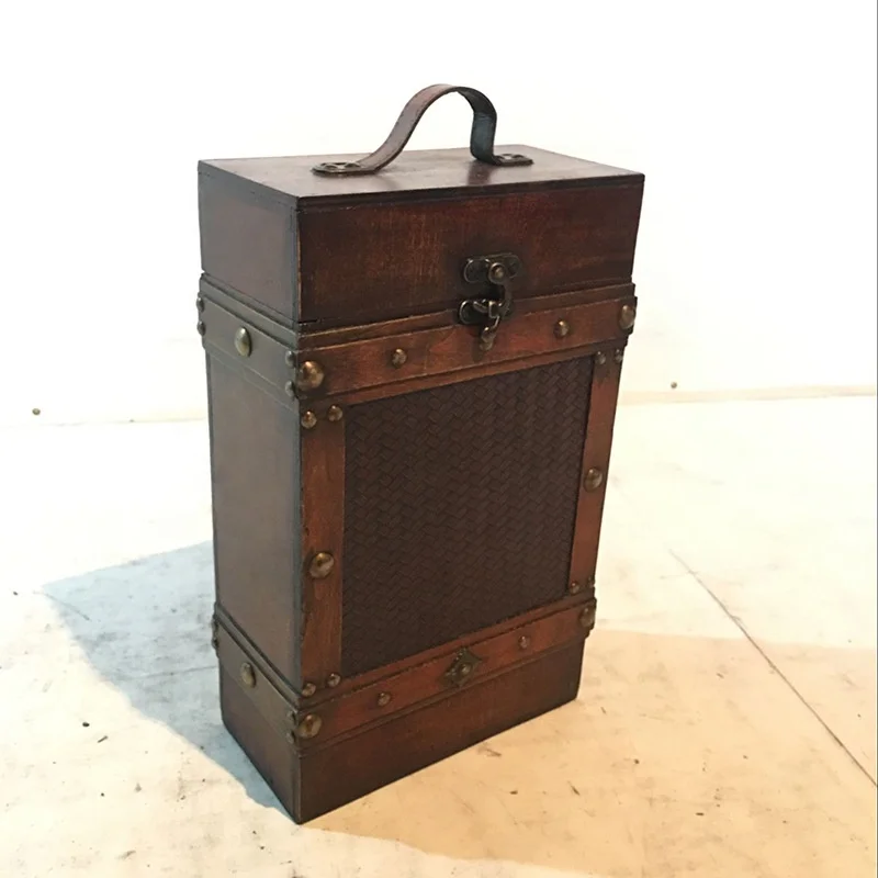 European antique 2 bottle wooden wine box storage gift box