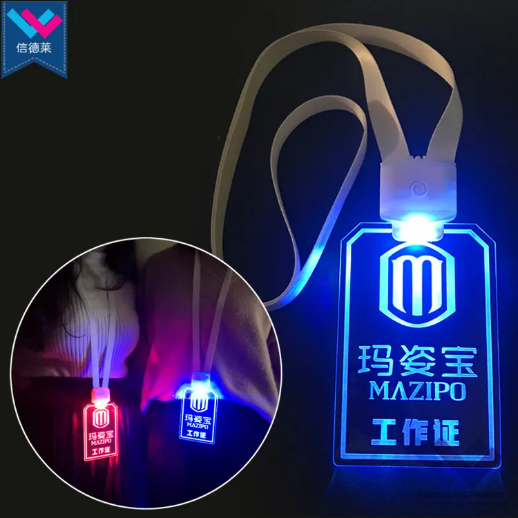 Customized Crystal Acrylic LED Lanyard Manufacturer Glow In The Dark ID Card Holder Acrylic LED Lanyard For Exhibition Party