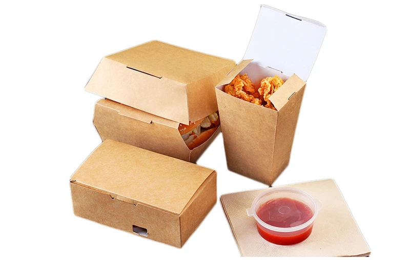 Kraft Paper Disposable Hamburger Box Waterproof And Anti-Oil Fast Food Box Packing Tools French Fries Fried Food Tray