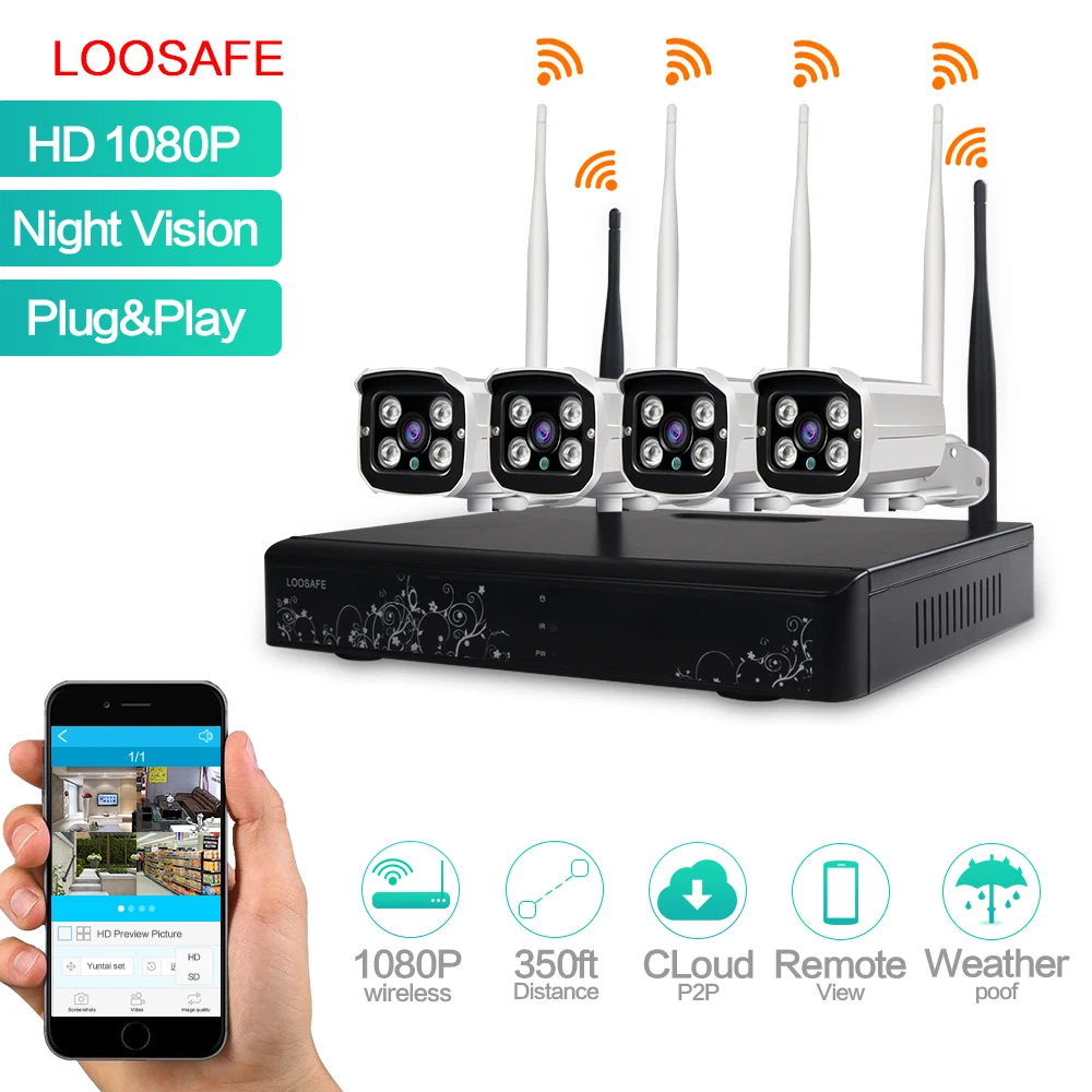 LOOSAFE 4CH 1080 P маленькая беспроводная камера видеонаблюдения p2p ip-камера 2mp nvr ip-комплект