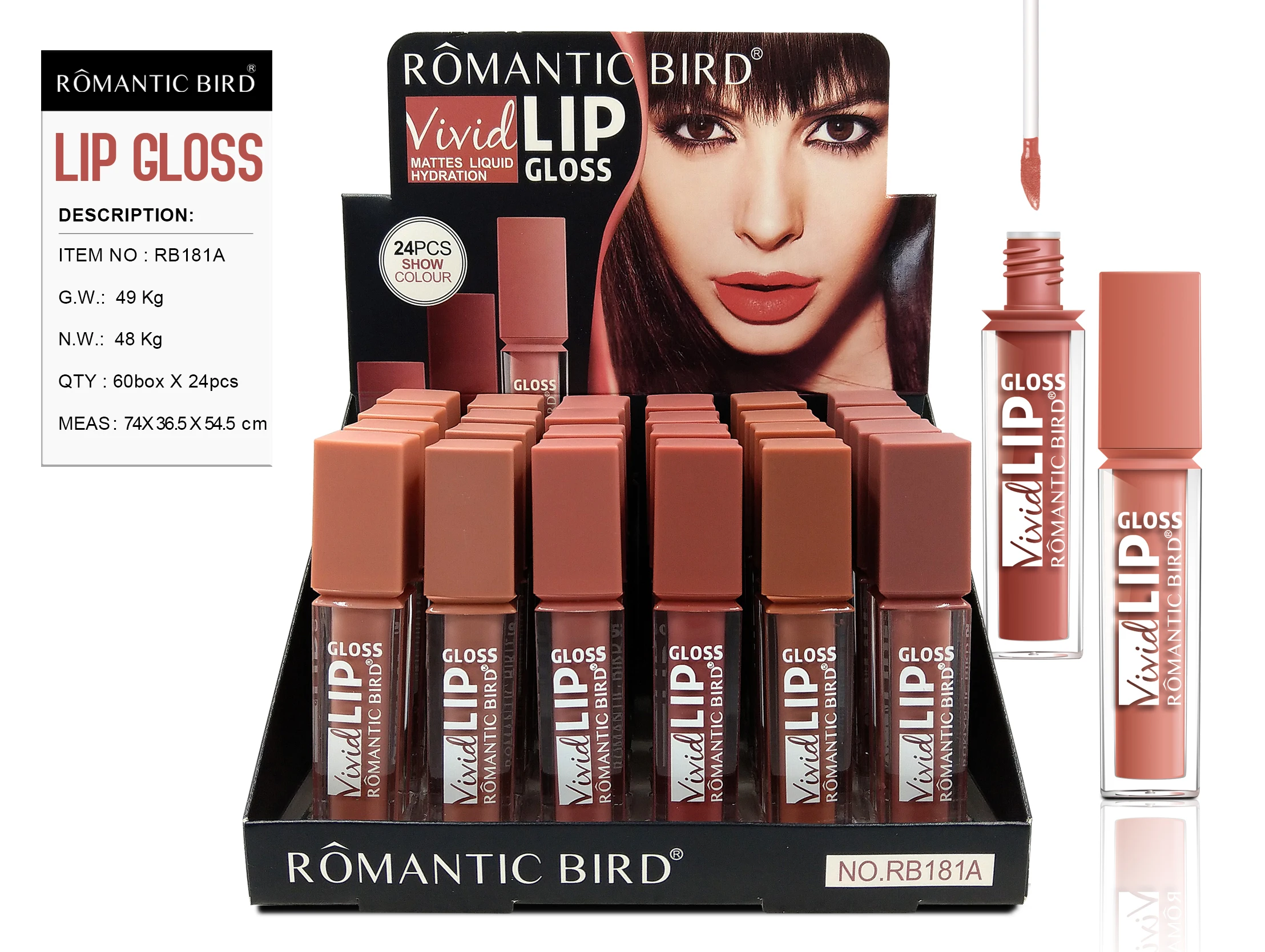 Romantic Bird New Fashion RB181 Hot Selling 72 Matte Liquid Colors Long Lasting Lip Gloss