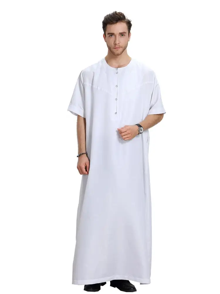 A6169  Galabia white color men jubba qatar jilabiya khaleeji thobe eid arabic with buttons