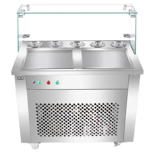 Thailand style roll fry ice cream machine with flat table