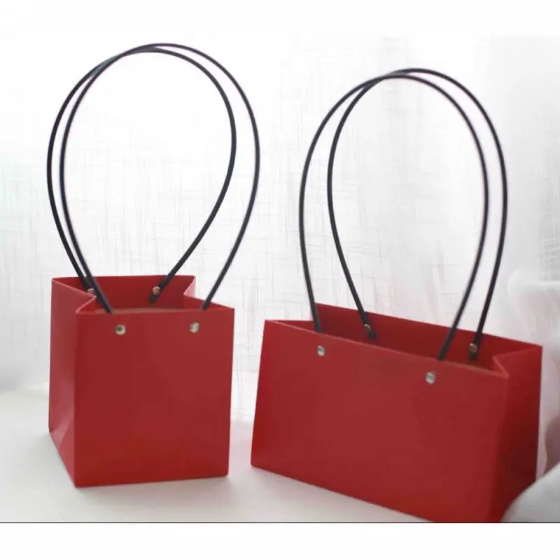 Customized good quality square red flower pot bag fancy decor design kraft flower bag