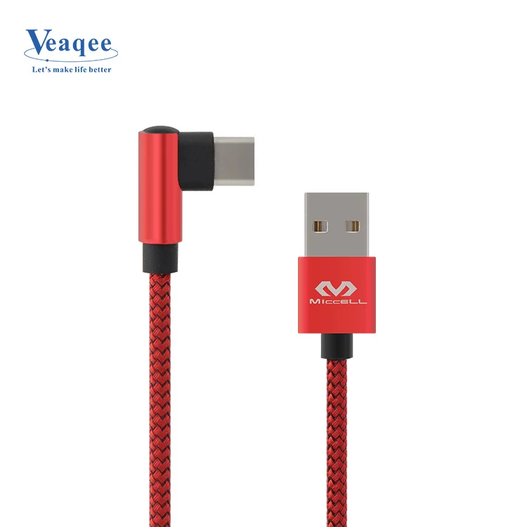 2018 Veaqee hot selling 1m nylon 90 degree universial micro USB phone charger cable for android smartphone