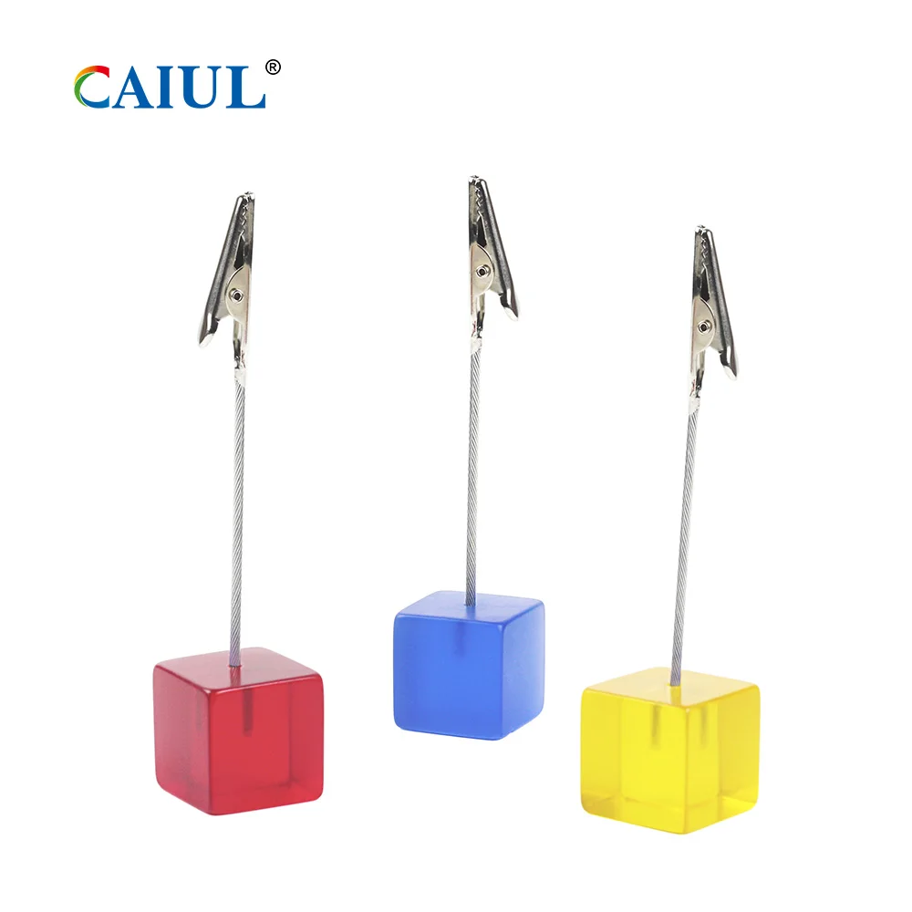 Wholesale Custom Cube Acrylic Picture Holder Tabletop Photo Memo Clip Stand Displaying Photo Stand Holder