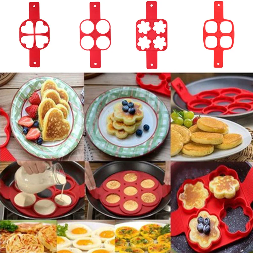 New Nonstick Fried Silicone Egg Mold Round Heart Pancake Maker Egg Cooker Pan Flip Eggs Mold Kitchen Baking Accessories