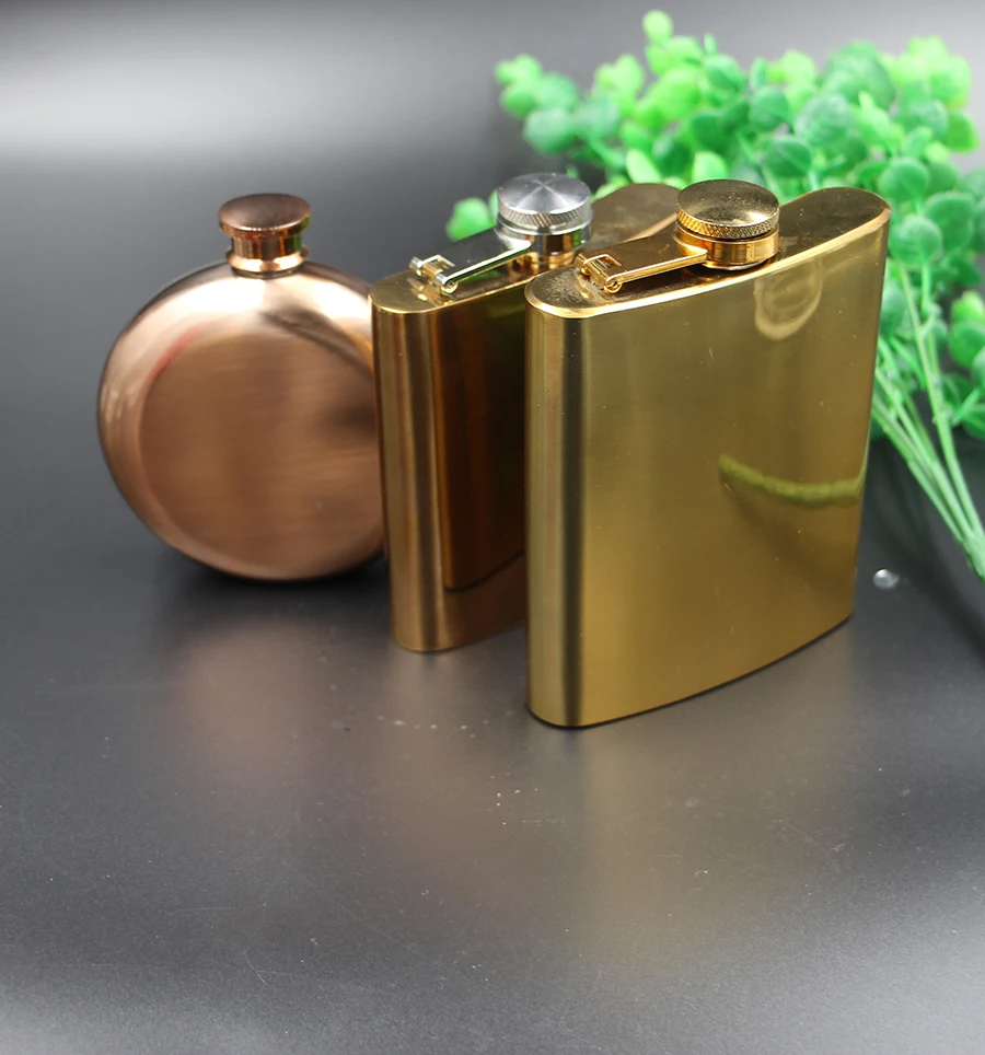 Copper-Plated 18/8 Stainless Steel 8ounce hip flask, 8oz Gold Pocket Flask Set,
